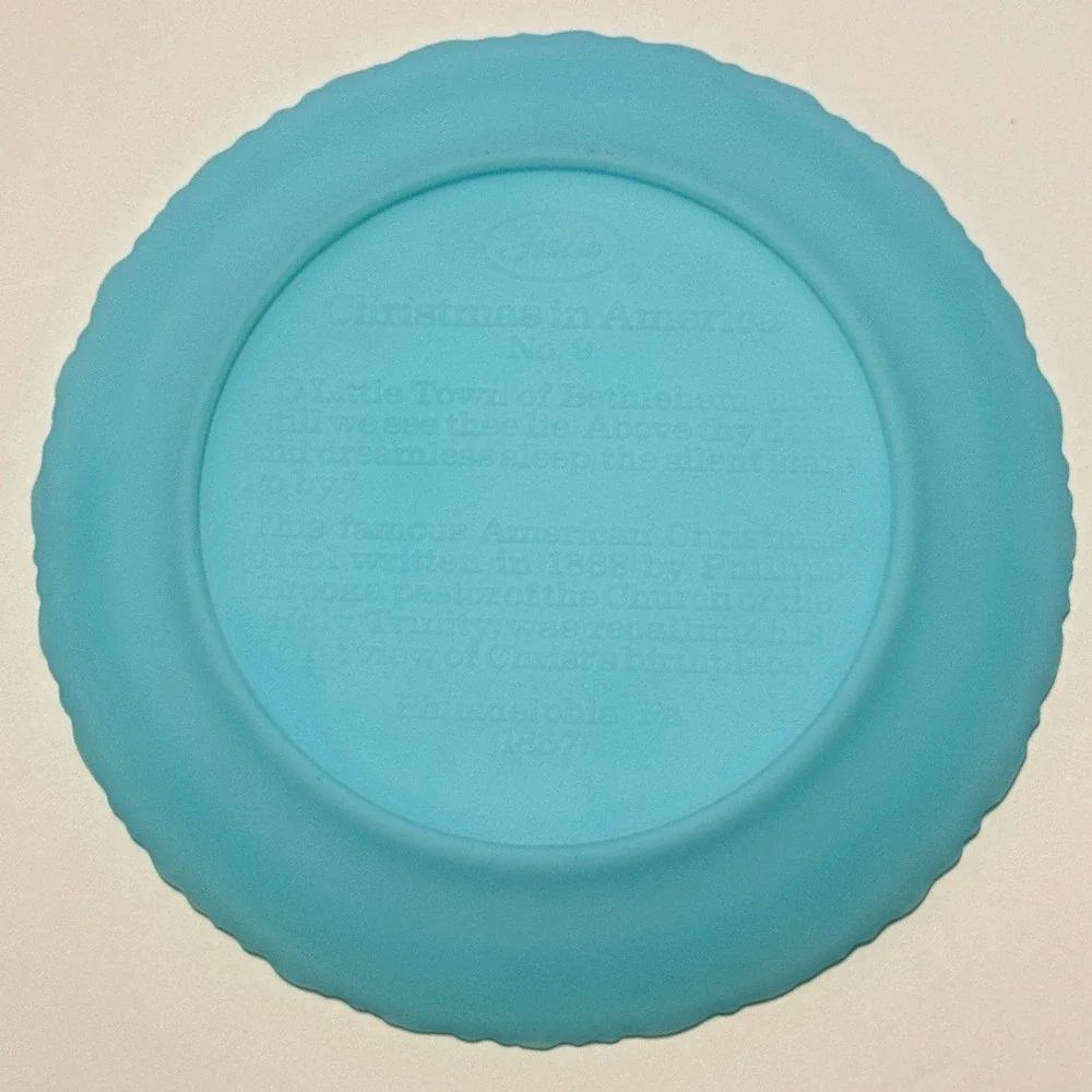 Fenton Christmas in America 1978 Blue Satin Glass Plate Church of Holy Trinity